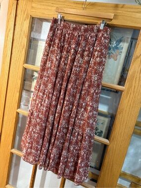 Floral Tiered Maxi Skirt in Rust
